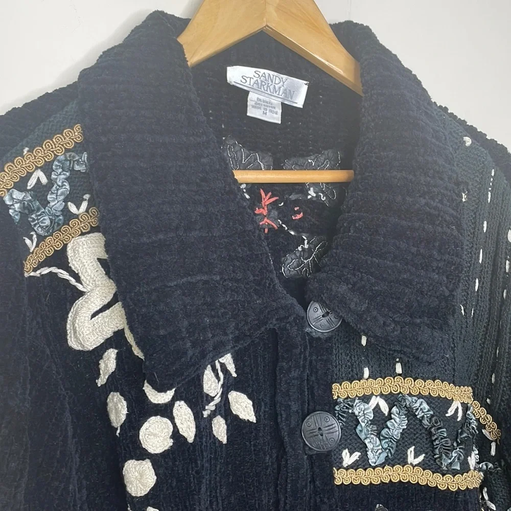 Vintage Sandy Starkman || Chenille Button Front/Ribbon Art Sweater/Jacket - Picture 13 of 17
